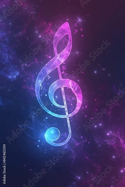 Fototapeta a treble clef with e nebula glow