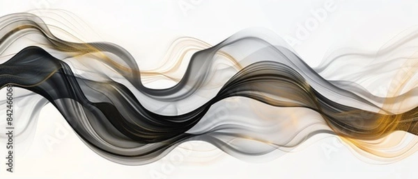 Fototapeta An elegant abstract composition featuring black, white, and gold fluid lines, creating a sophisticated and dynamic visual effect against a light background
