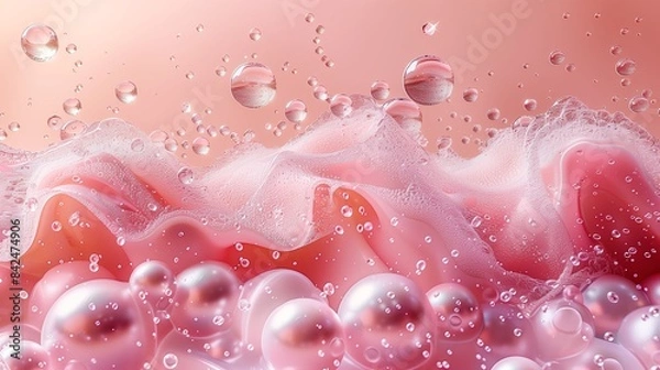 Obraz Pink Bubbles Floating Over Wavy Abstract Background