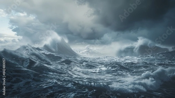 Fototapeta Giant waves in the sea, La Niña phenomenon