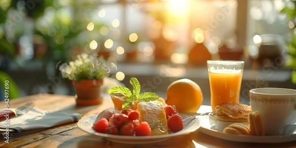 Fototapeta Sunny Morning Breakfast. Generative AI