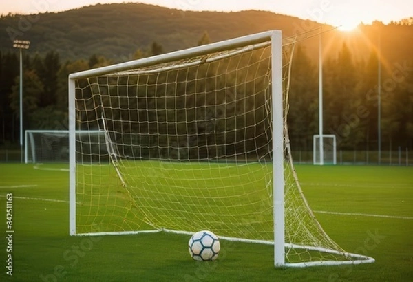 Fototapeta a soccer ball sitting on a soccer field