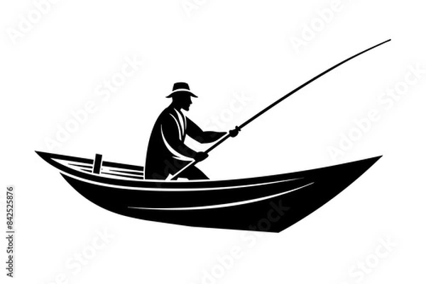 Fototapeta fisherman in a boat silhouette vector illustration