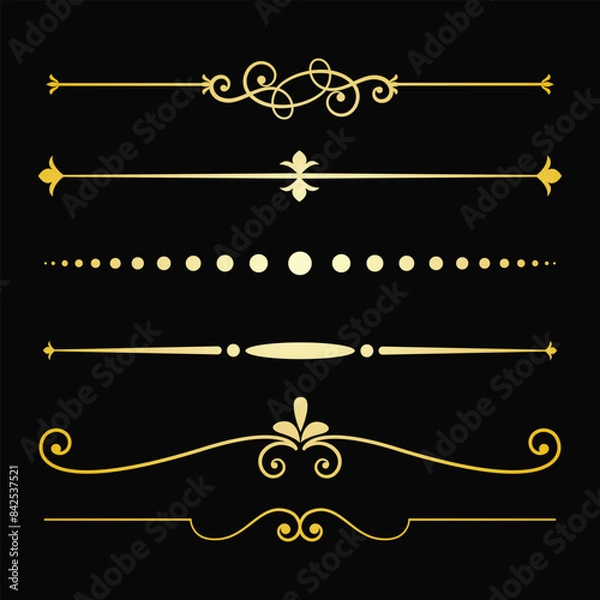 Fototapeta Text devider set, gold line minimal separators, elegant doodlle borders, decorative elements, decorative lines. (E)