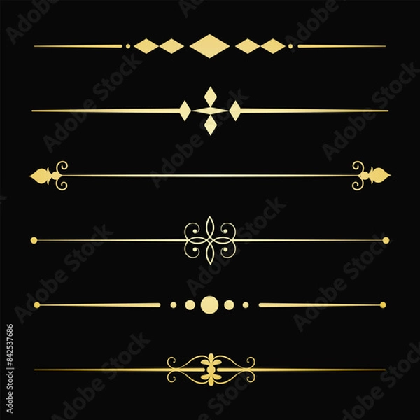 Fototapeta Text devider set, gold line minimal separators, elegant doodlle borders, decorative elements, decorative lines. (B)