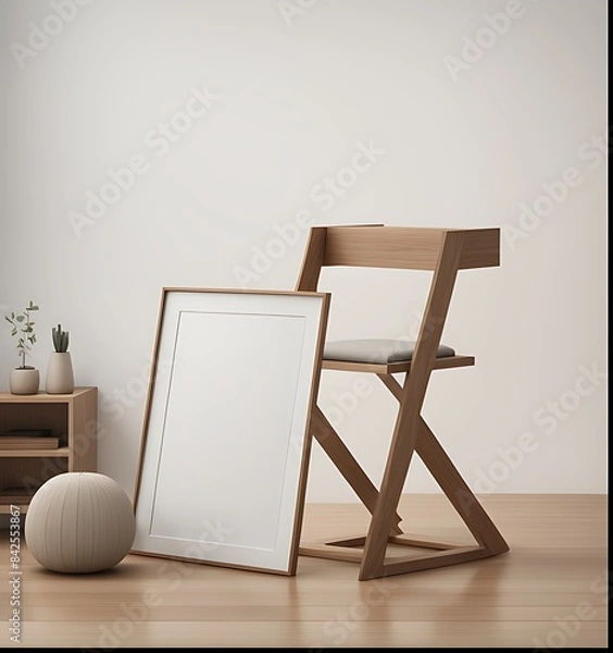 Fototapeta Mockup frame in minimalist nomadic interior background, 3d render