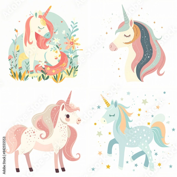 Fototapeta Unicorn watercolor horse with a gift
