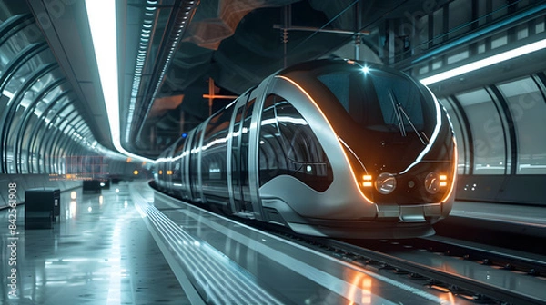 Obraz Autonomous Trains in a Futuristic Subway System