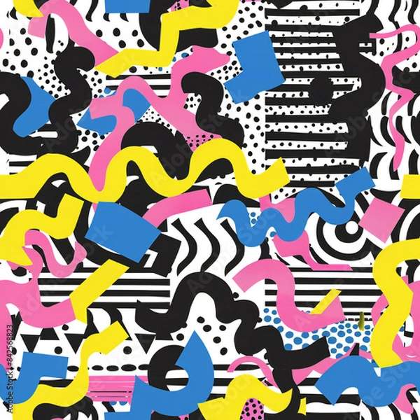 Fototapeta Retro seamless 1980s inspired memphis pattern background