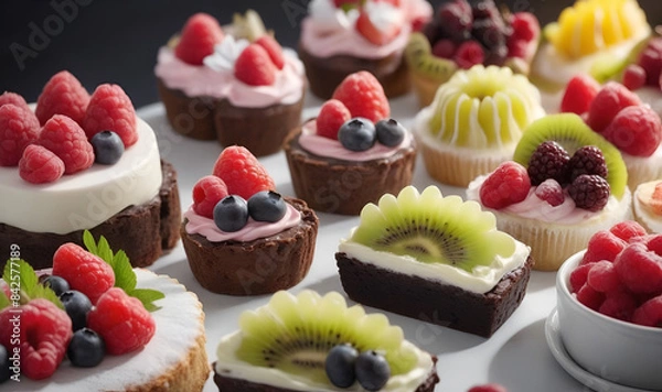 Fototapeta Delicious cakes made from a variety of citrus, berries and fruits