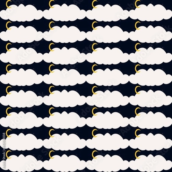Obraz Seamless night sky with white cloud and yellow moon pattern