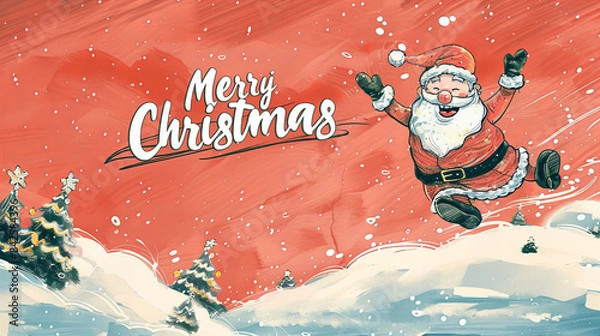 Fototapeta santa claus in the snow - a jolly Santa Claus with a red snowy background.