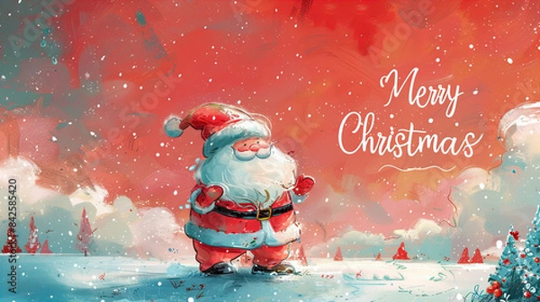 Fototapeta christmas background with santa claus - Santa Claus standing alone in the snow with a red background.