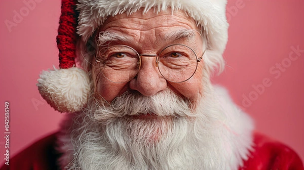 Fototapeta Santa Claus on Pink Background - Santa Claus smiling with a pink background.
