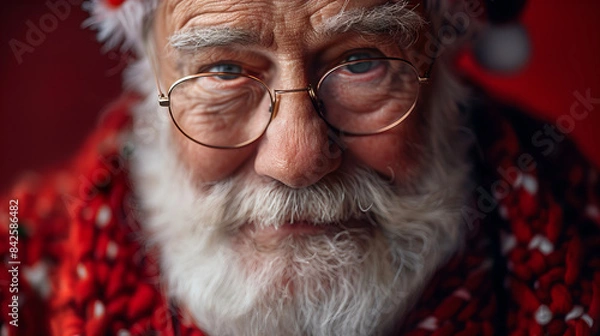 Fototapeta Santa Claus Close-Up Portrait - Close-up portrait of Santa Claus with a red scarf.