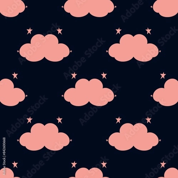 Obraz Seamless pink clouds pattern with dark blue background