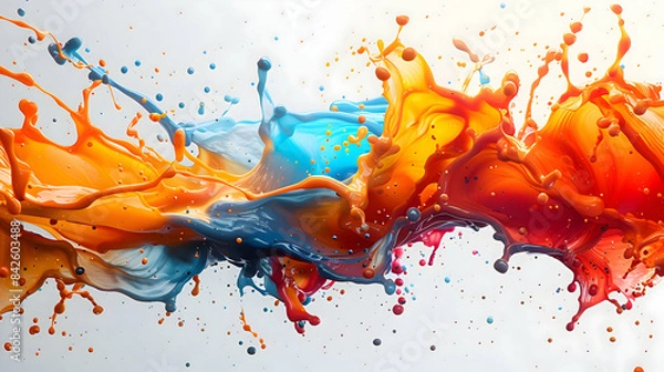 Fototapeta A burst of colorful splatters against a clean, white backdrop, artistic and dynamic