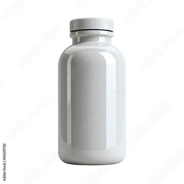 Fototapeta White plastic bottle with a white cap, isolated on white background.
