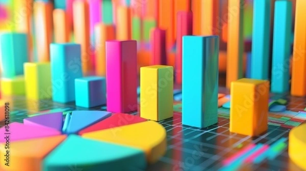 Fototapeta create a contemporary art image, column Excel charts and pie Excle charts can be seen in the image, 3D image, 4K 