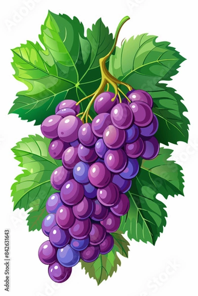 Fototapeta A bunch of grapes with leaves  vector illustration 