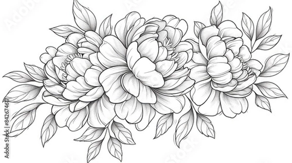 Fototapeta Flowers design, ink art style, white background, monochrome color palette, vector illustration, simple lines, generated with AI