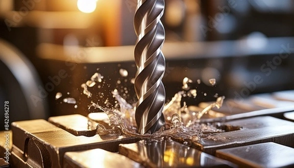 Obraz "Industrial Tools in Action: Bit Boring into Metal for Metalworking"