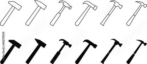 Fototapeta Hammer icon set template black color editable. Hammer symbol Flat vector sign isolated on transparent background. Simple Symbol, logo vector for graphic, emblem, badge, label, stamp and web design.