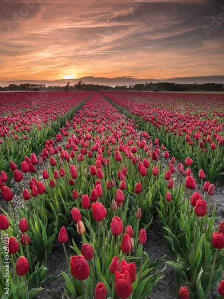 Fototapeta field of red tulips
