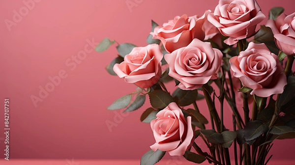 Fototapeta Un bouquet de roses rouges, isolé et fleuri, symbolise l'amour et la beauté. Parfait pour un cadeau de mariage ou de Saint-Valentin.