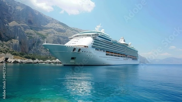 Fototapeta A large cruise ship is sailing in the ocean