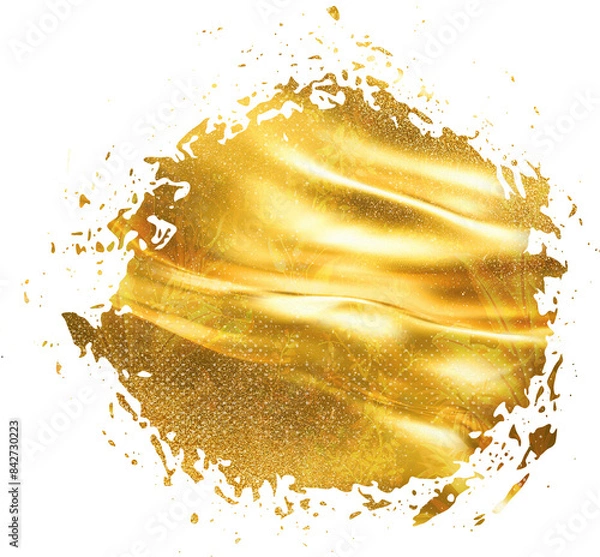 Fototapeta Golden paint Realistic brush on transparent background. gold Decorative glittering brushstroke set