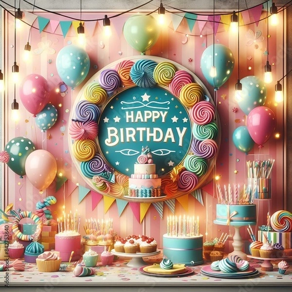 Fototapeta A Birthday Party Background Adorned with Colorful