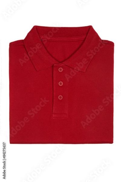Obraz Neatly folded red polo shirt isolated on white background