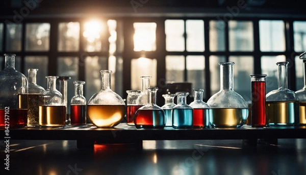 Fototapeta Reactions of chemical substances in the laboratory