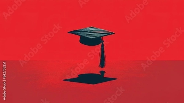 Fototapeta A minimalist image of a graduation cap and tassel. The shape of the cap should be simple and elegant. The tassel a vibrant color. The background simple and uncluttered 