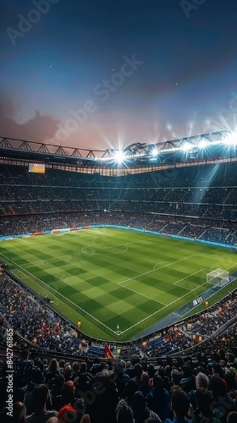 Obraz Soccer field with a large audience and bright stadium lights