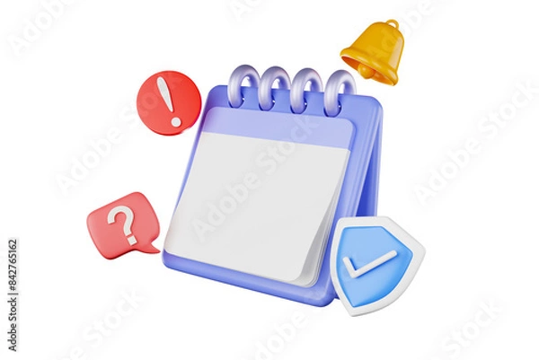 Fototapeta 3D calendar icons mark the date and time for event meeting reminders. Calendar with 3D clock for appointments, due dates, vacation planning. 3d alarm clock illustration