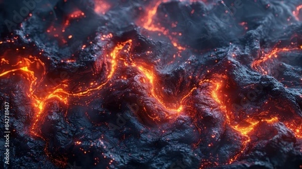 Fototapeta Glowing lava texture with cool surface tones