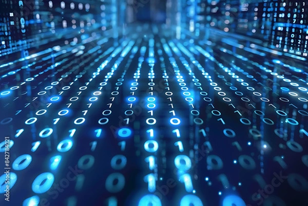 Fototapeta Background filled with cascading binary code, creating a digital and futuristic atmosphere, ideal for technology and programming themes