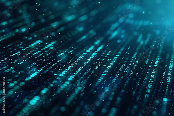 Fototapeta Background filled with cascading binary code, creating a digital and futuristic atmosphere, ideal for technology and programming themes