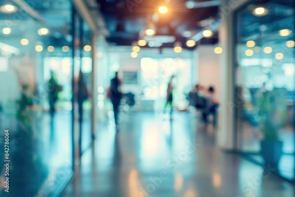 Fototapeta Blurred View of Busy Office Hallway with People