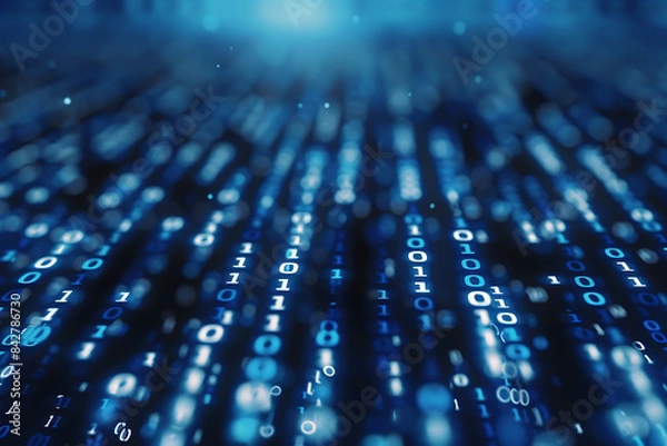 Fototapeta Background filled with cascading binary code, creating a digital and futuristic atmosphere, ideal for technology and programming themes