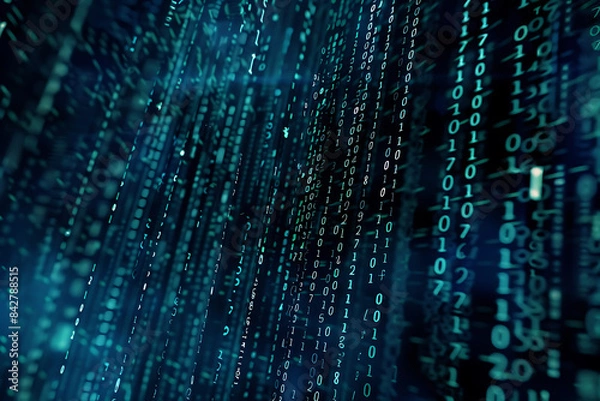 Fototapeta Background filled with cascading binary code, creating a digital and futuristic atmosphere, ideal for technology and programming themes