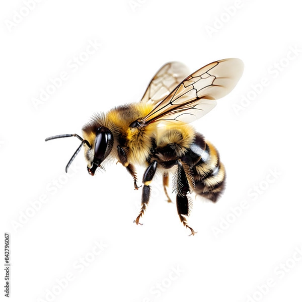 Fototapeta Closeup Bee is flying isolated on white background
