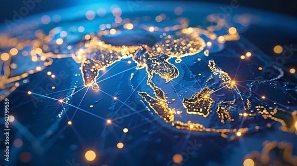 Obraz Southeast asia digital connectivity  global networks, data transfer, cyber tech, business exchange