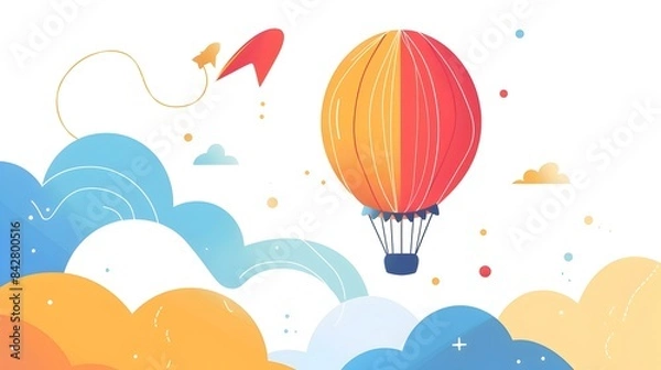 Fototapeta Minimalist Air Balloon with Basic Shapes and Lines