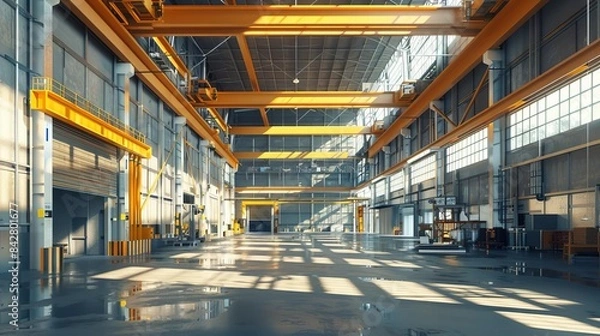 Obraz empty steel structure workshop interior industrial background photorealistic 3d rendering