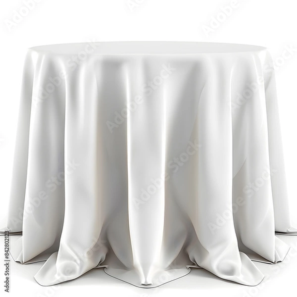 Fototapeta Table with white tablecloth mock up isolated on white background