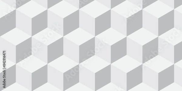 Fototapeta Seamless abstract white and gray background from cubes and lines. Geometric tiles and mosaic creative stylish seamless pattern block cube background. minimal hexagon Cubes mosaic shape vector design.