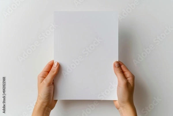 Fototapeta Blank paper mockup on hand created with generative AI